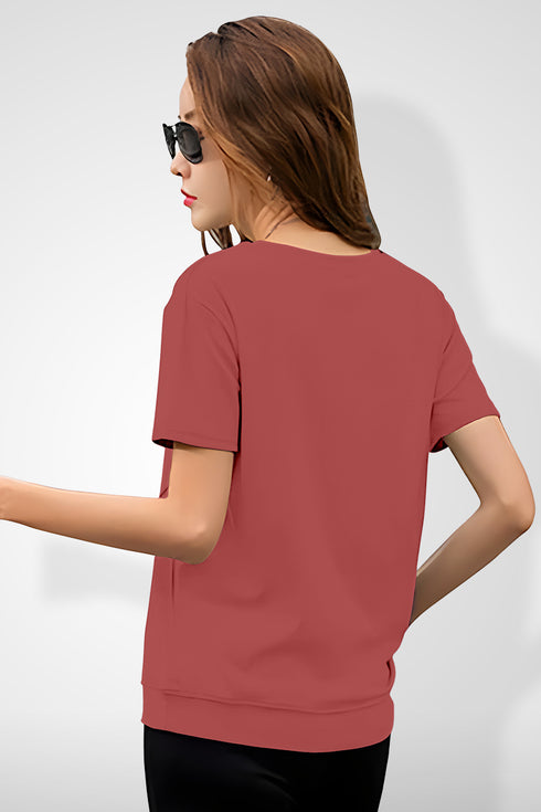 Women Peach Round Neck Half Sleeves T-Shirt
